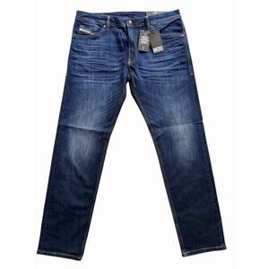 Diesel Thommer Slim Jeans Mens 36x32 Dark Blue Denim Stretch Straight $195 NWT
